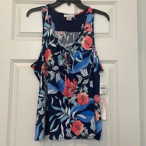 Línea Donatella floral navy blue pajama pants and sleeveless shirt size Large